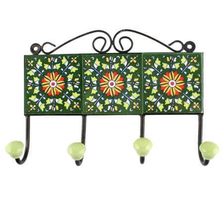 Forest Green Wheel Flower Ceramic Tile Hook